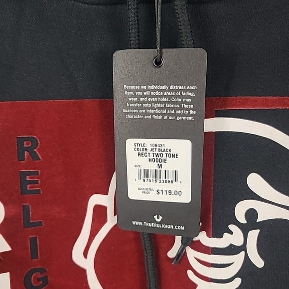 NEW TRUE RELIGION MEN'S TWO-TONE BUDDHA LOGO BLACK HOODIE MSRP $119 SZ M - Picture 3 of 4